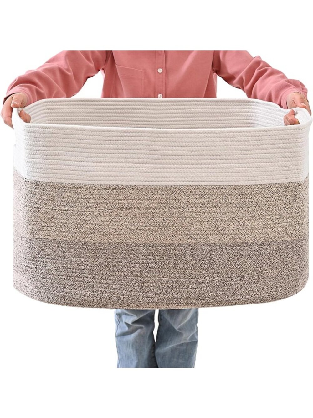 Extra Large Gradient Brown Blanket Basket for Living Room Storage - 25x16x16